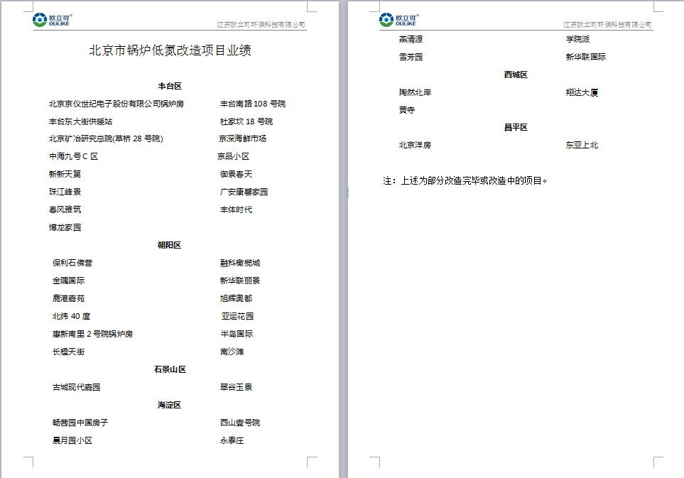 北京市鍋爐低氮改造項目業績